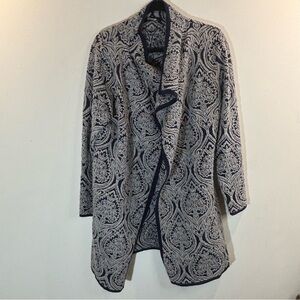 ORANGE Sz L (estimated) Brocade Pattern Cascade Open Front Long Line  Cardigan